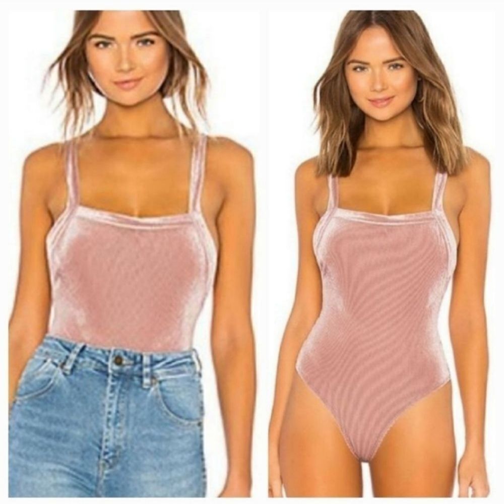 NEW Revolve Privacy Please Nola Ribbed Velvet Bodysuit in Mauve Pink Size XS